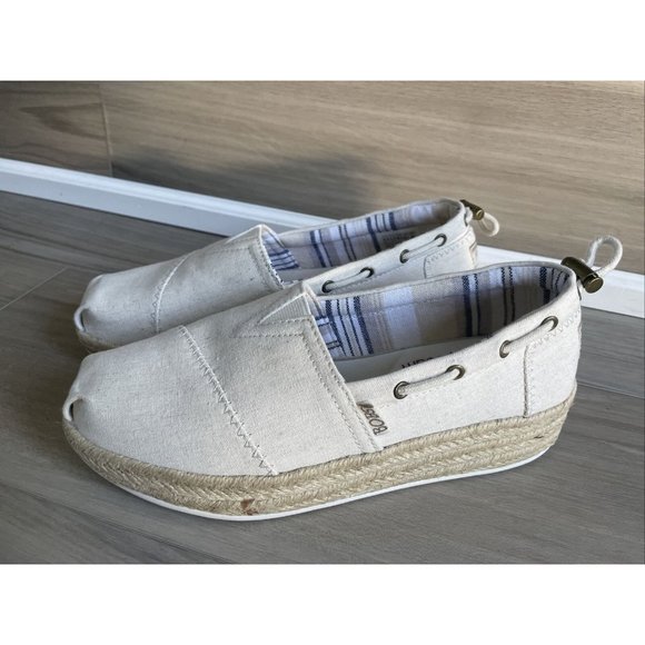 Bobs From Skechers Memory Foam Platform Shoes Size 6.5 womens beige ivory tan - Picture 2 of 10